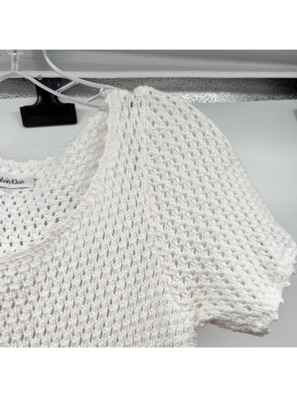 Calvin Klein Crochet A-Line Dress Two Piece Short Sleeve White Size Medium - Picture 4 of 8